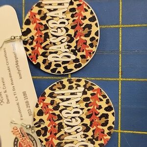 Leopard Baseball Pleather Round Earrings